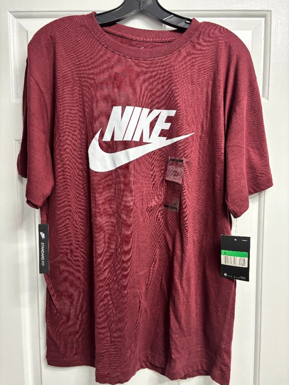 Nike Men's XL Sportswear Futura Logo T=-Shirt Burgundy White Swoosh NWT